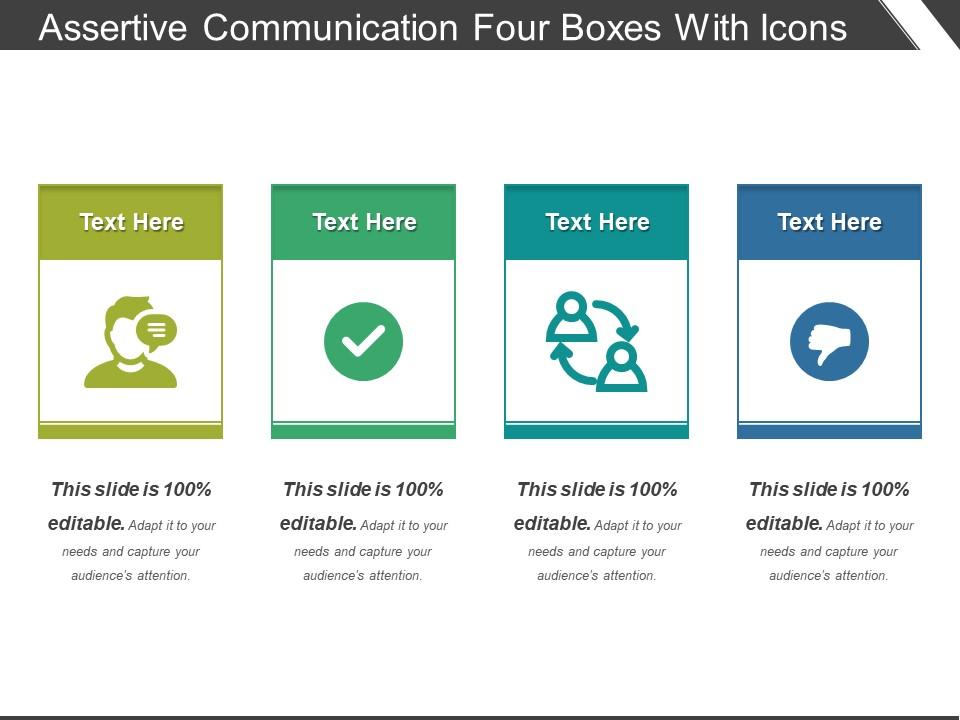 Assertive communication four boxes with icons Slide01