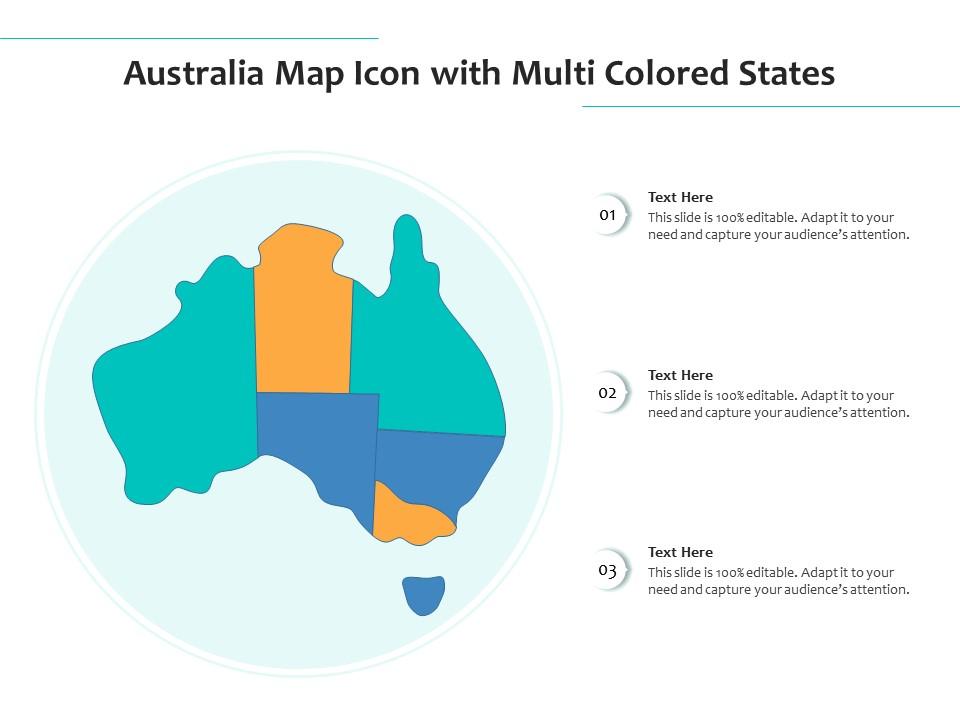 Australia map icon with multi colored states