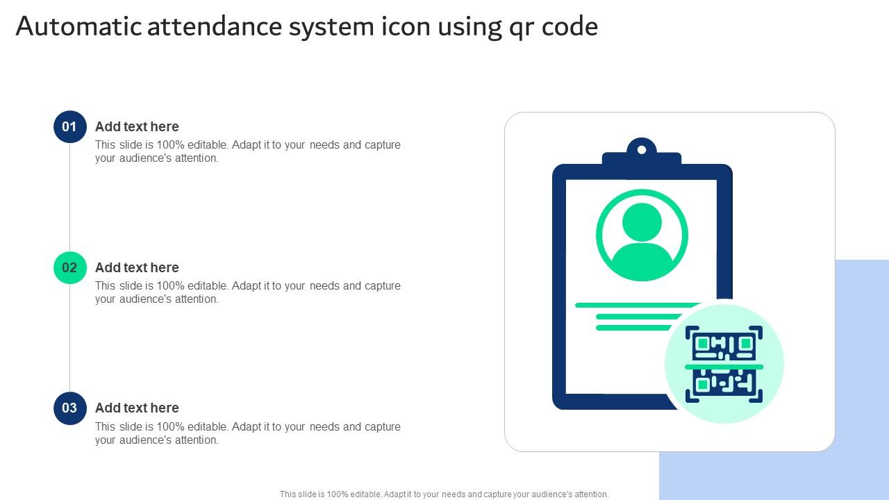 Automatic Attendance System Icon Using QR Code PPT PowerPoint