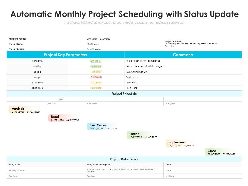 Automatic monthly project scheduling with status update Slide01