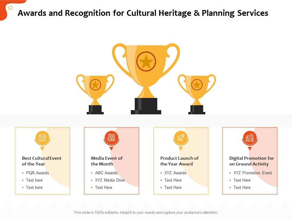 Awards and recognition for cultural heritage and planning services ppt templates Slide01