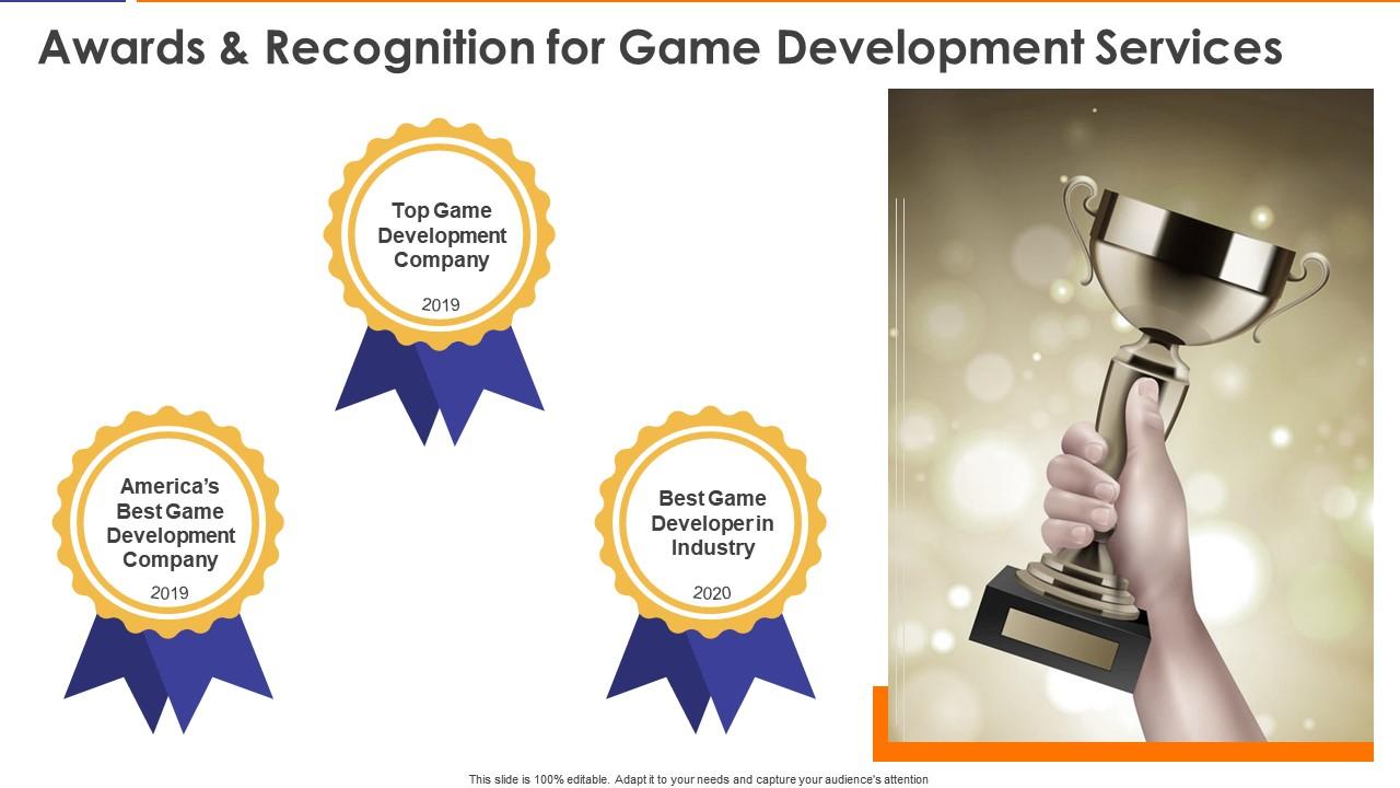Awards and recognition for game development services ppt slides model Slide01