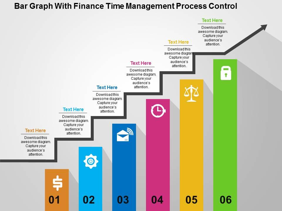 Bar graph with finance time management process control flat powerpoint design Slide01
