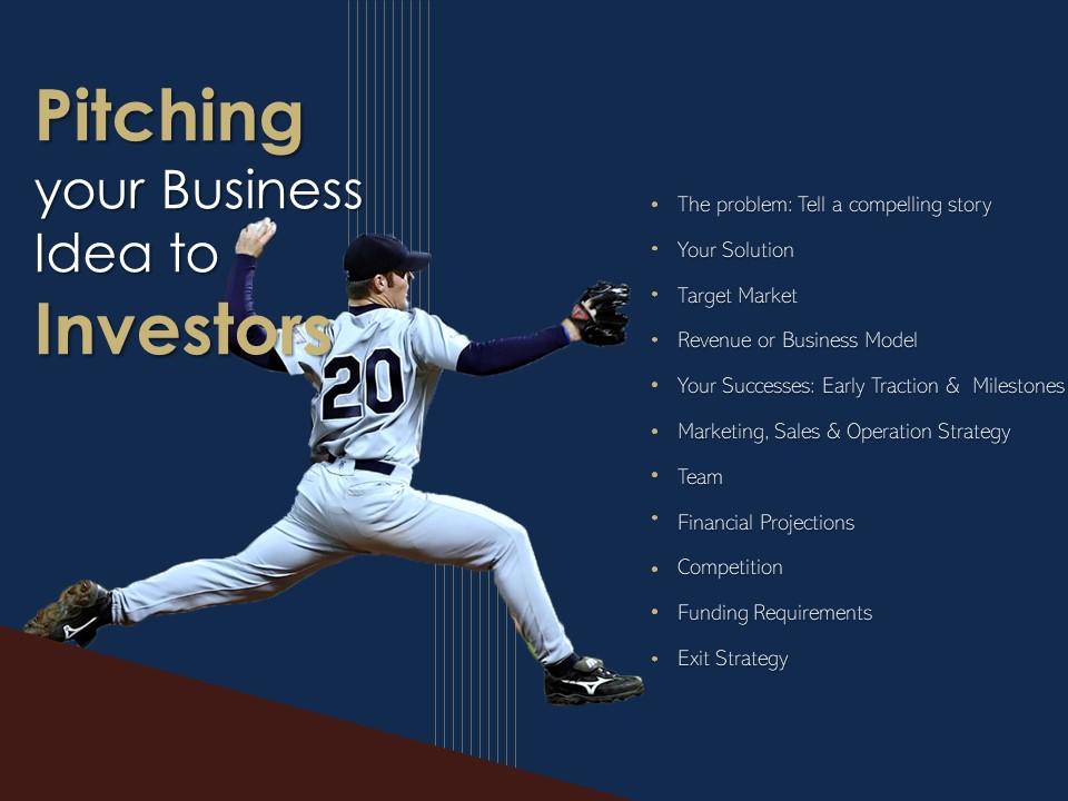 Baseball pitch investor pitch deck outline raising capital venture capitalists Slide01