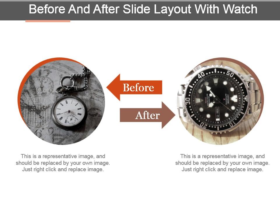 Before and after slide layout with watch powerpoint templates Slide01
