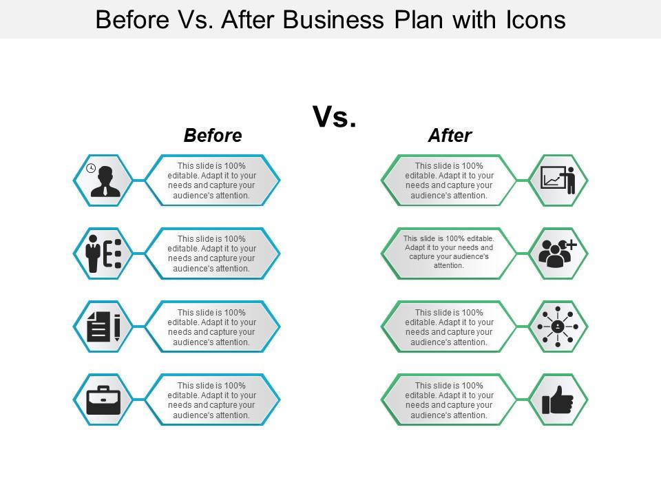 Before vs after business plan with icons Slide00