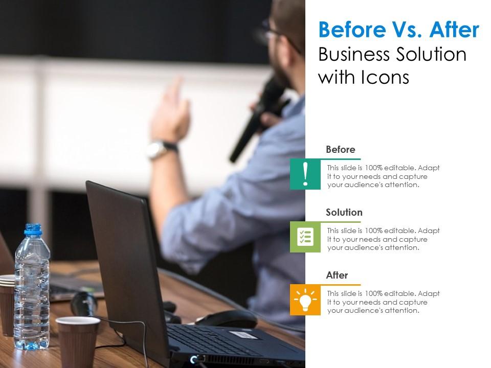 Before vs after business solution with icons Slide01