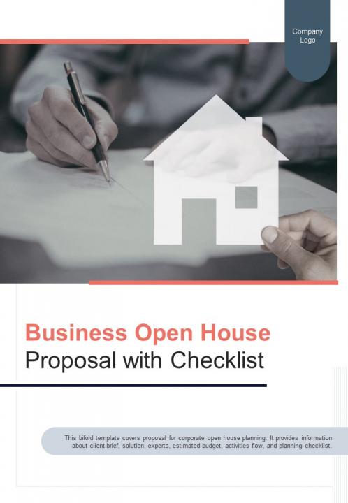 Bi fold business open house proposal with checklist document report pdf ppt template Slide01