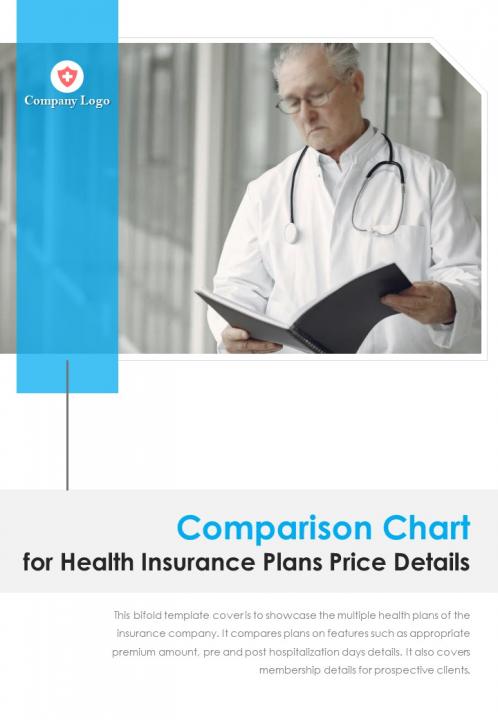 Bi fold comparison chart for health insurance plans price details pdf ppt template one pager Slide01