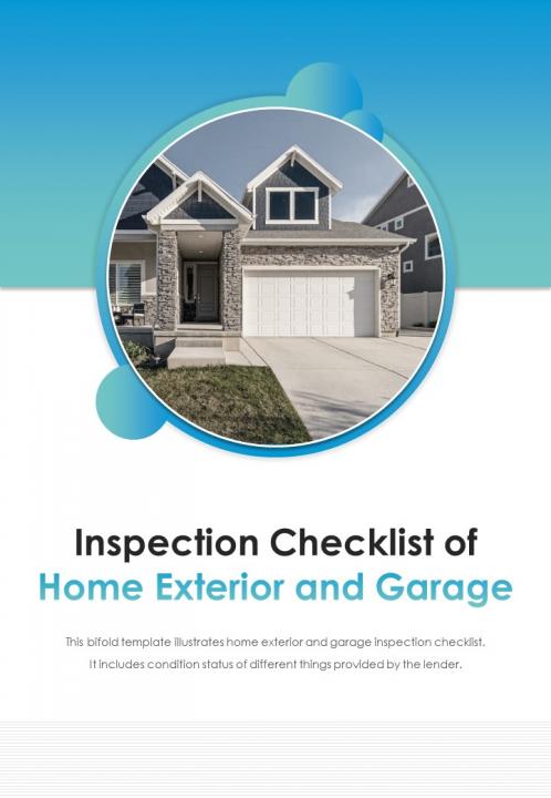 Bi fold inspection checklist of home exterior and garage document pdf ppt template one pager Slide01