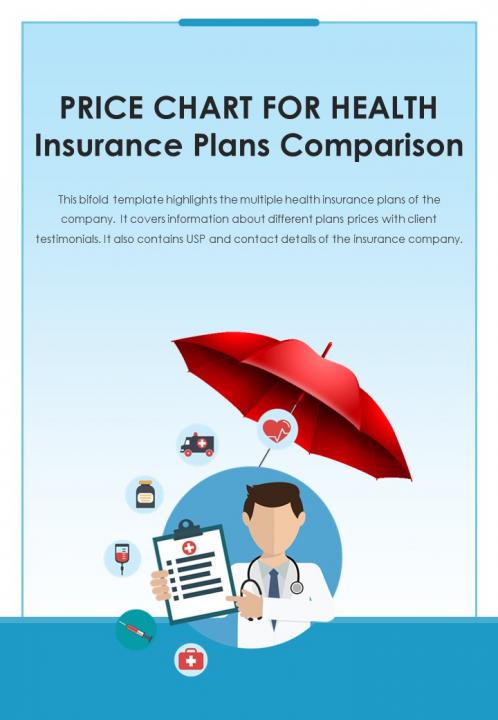 Bi fold price chart for health insurance plans comparison document pdf ppt template one pager Slide01