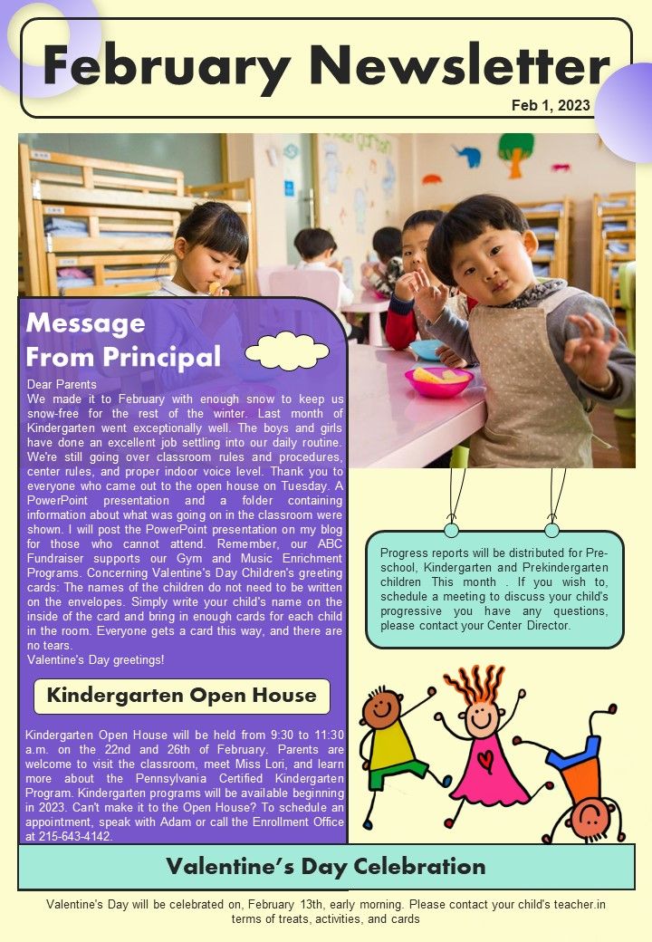 Bifold One Page Monthly Daycare Newsletter Presentation Report