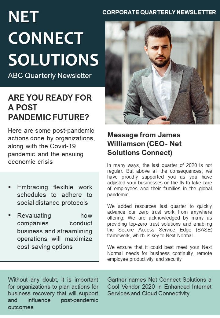 Bifold One Page Quarterly Newsletter Presentation Report Infographic