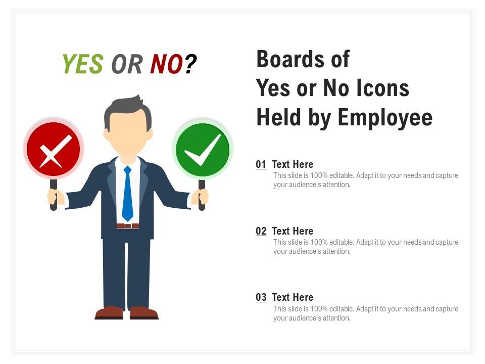 Boards of yes or no icons held by employee