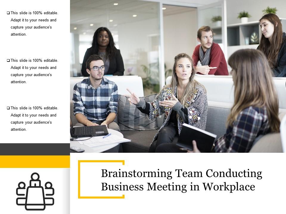 Brainstorming team conducting business meeting in workplace Slide00