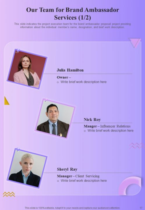 Brand Ambassador Proposal Template Report Sample Example Document PPT