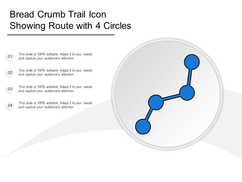 Bread Crumb Trail Icon Showing Route With 4 Circles Presentation