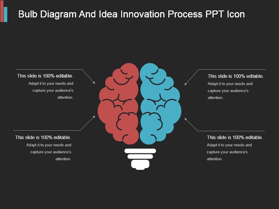 Bulb diagram and idea innovation process ppt icon Slide00