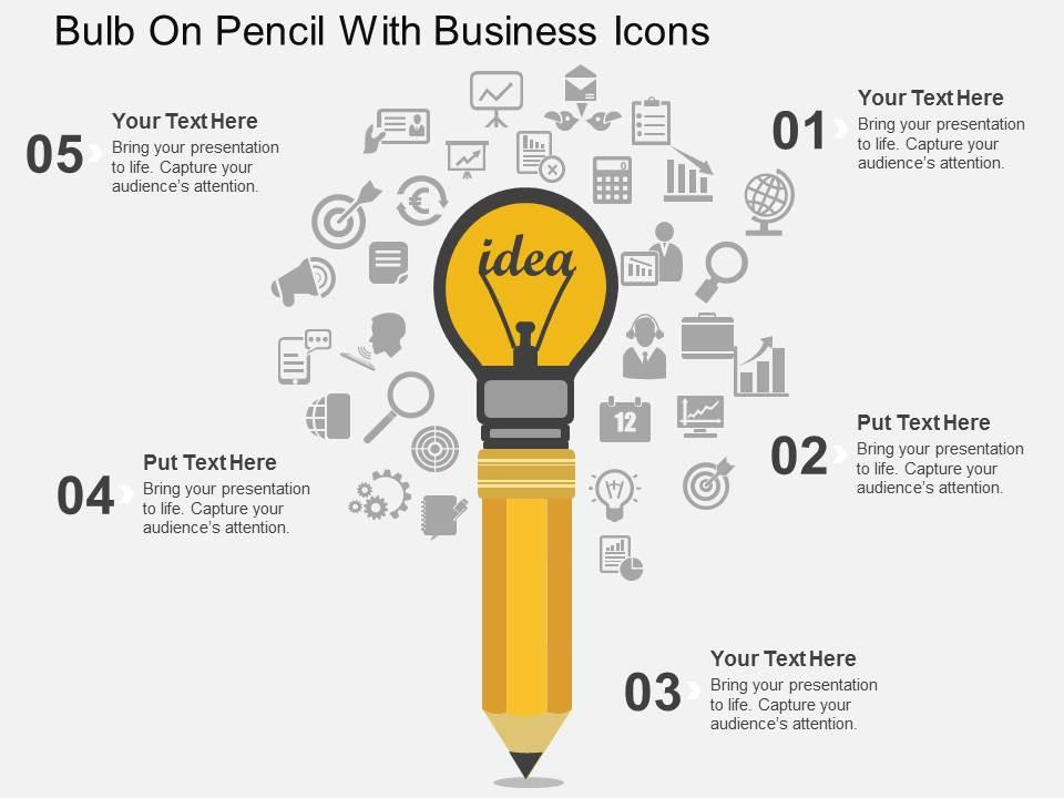 bulb_on_pencil_with_business_icons_flat_powerpoint_design_Slide01