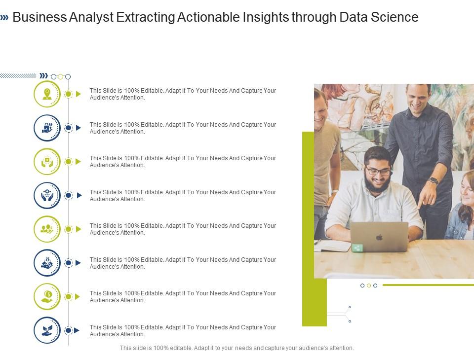 Business analyst extracting actionable insights through data science infographic template Slide00