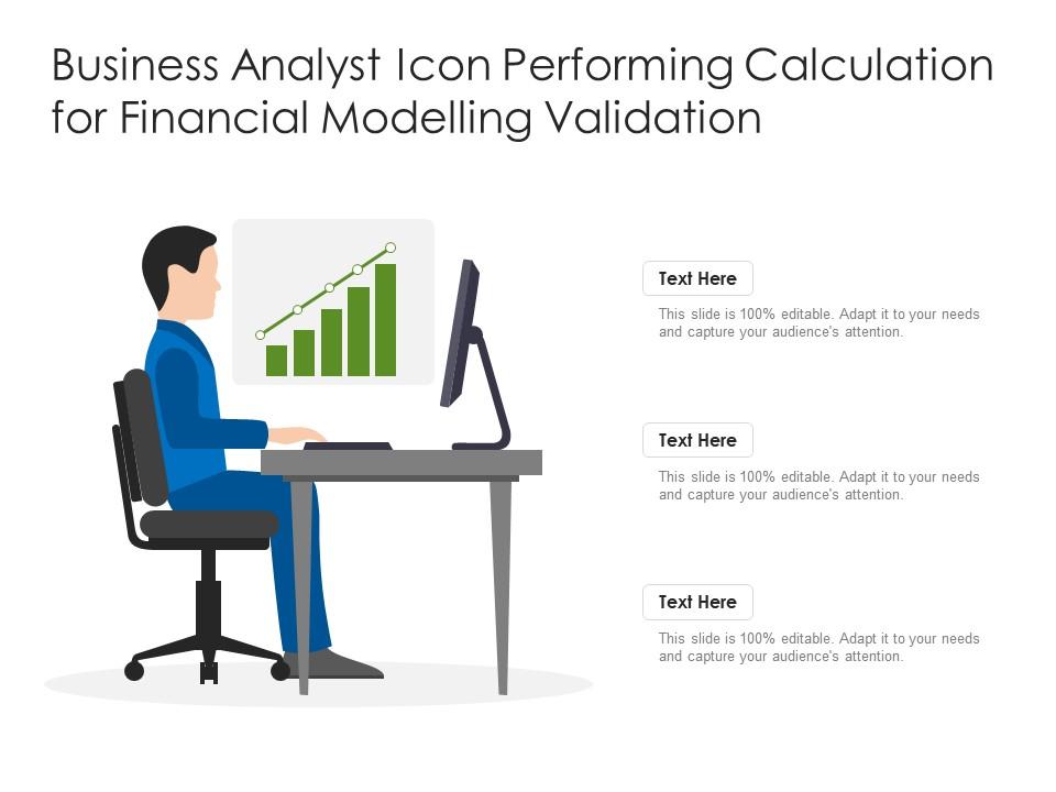 Business analyst icon performing calculation for financial modelling validation Slide00