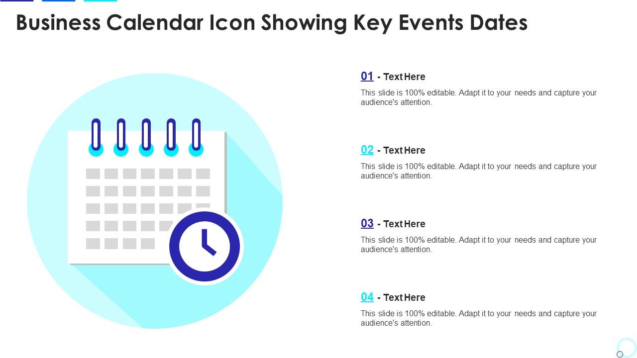 Business calendar icon showing key events dates Slide01