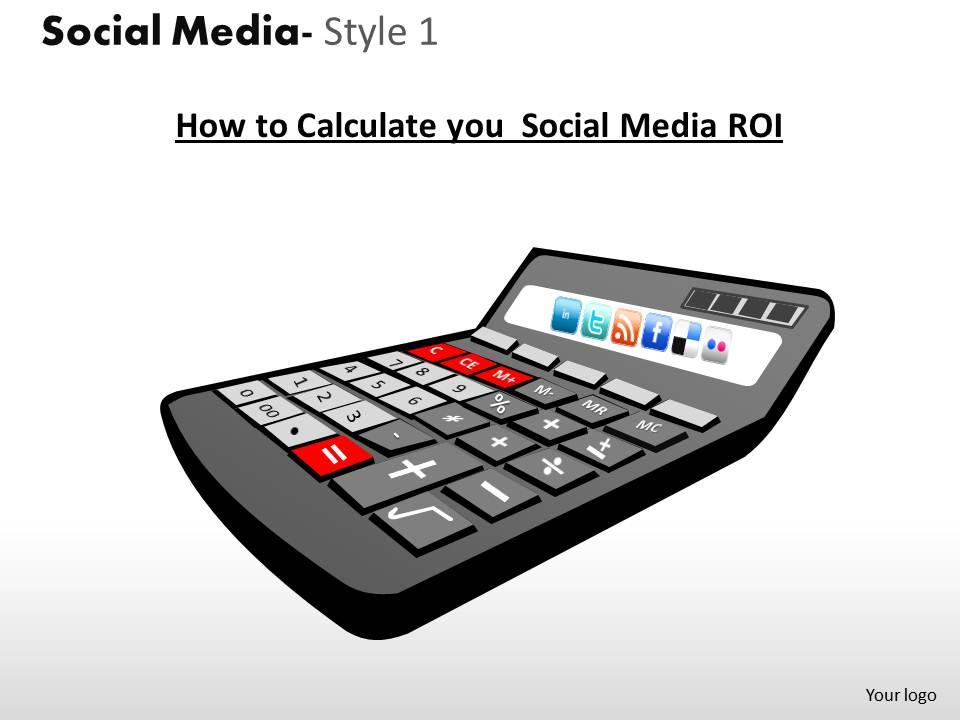 Business consulting social media calculator twitter facebook flicker wi fi icons powerpoint slide template Slide01
