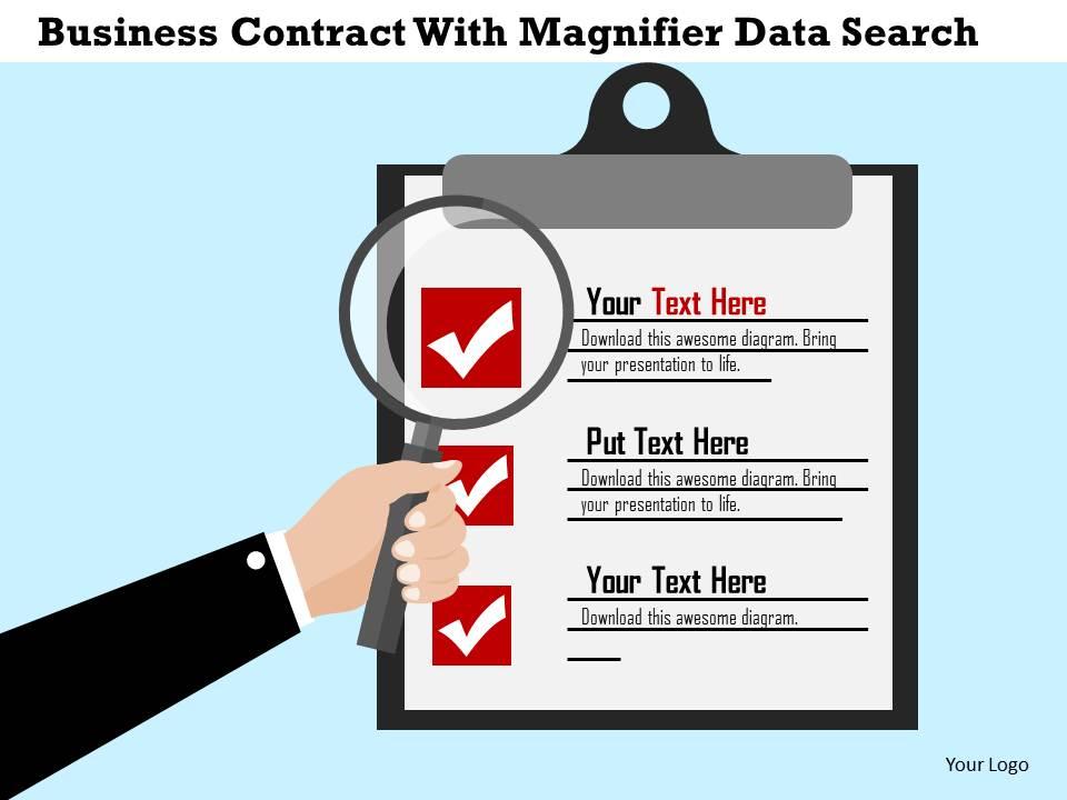 Business contract with magnifier data search flat powerpoint design Slide01