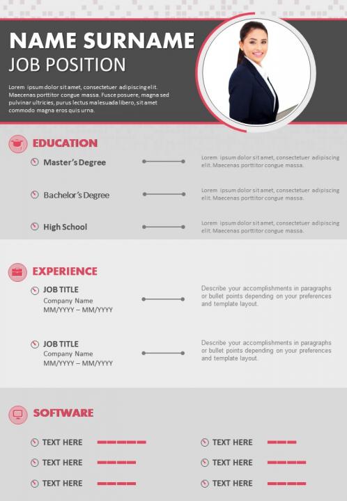 Business cv resume sample editable with experience software skills Slide01