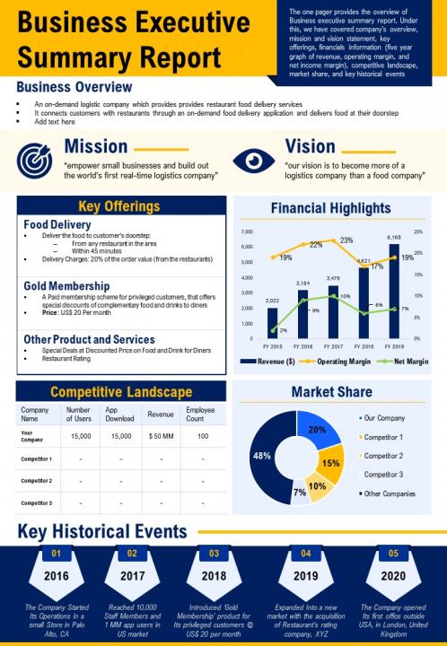 Business executive summary report presentation report infographic ppt pdf document Slide01
