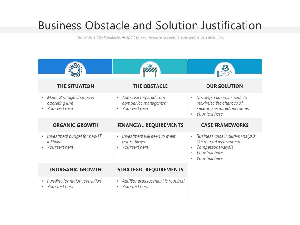 Business Obstacle And Solution Justification PowerPoint Slide Clipart Example of Great PPT