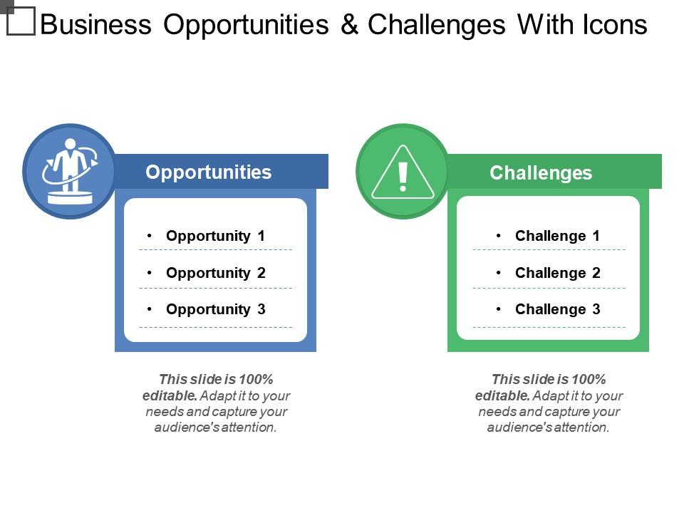 Business opportunities and challenges with icons Slide01