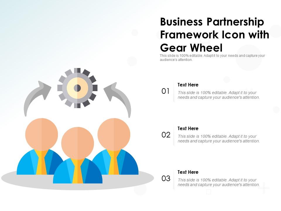 Business partnership framework icon with gear wheel Slide01
