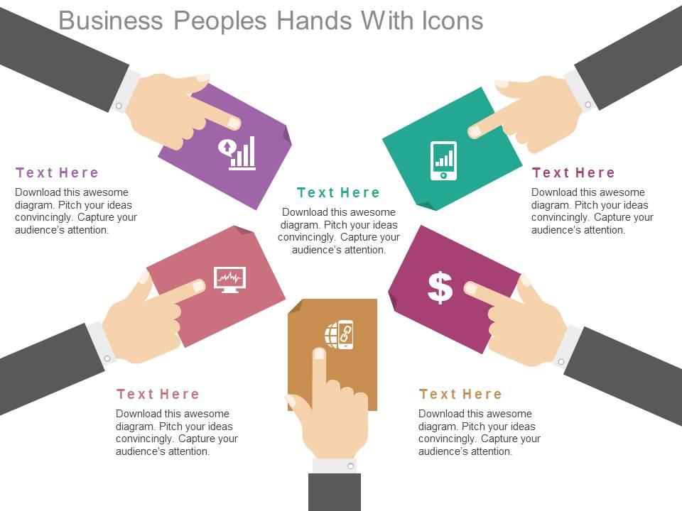 Business Peoples Hands With Icons Flat Powerpoint Design | PowerPoint ...