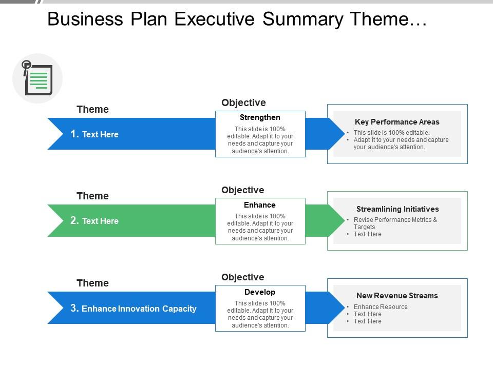Business Plan Executive Summary Theme Objective Initiatives 