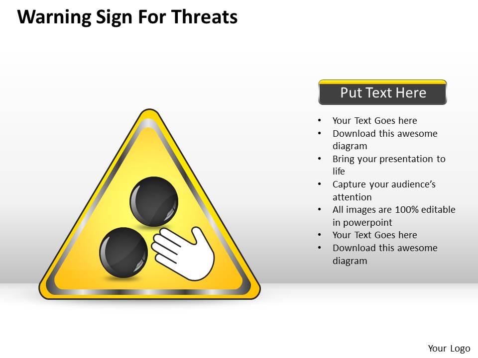 Business plan warning sign for threats powerpoint templates ppt backgrounds slides 0617 Slide01