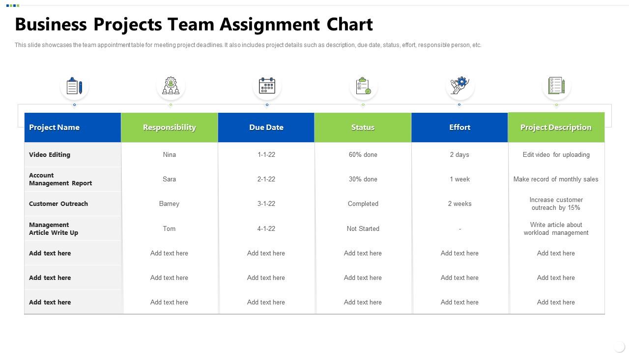 Business Projects Team Assignment Chart | Presentation Graphics ...