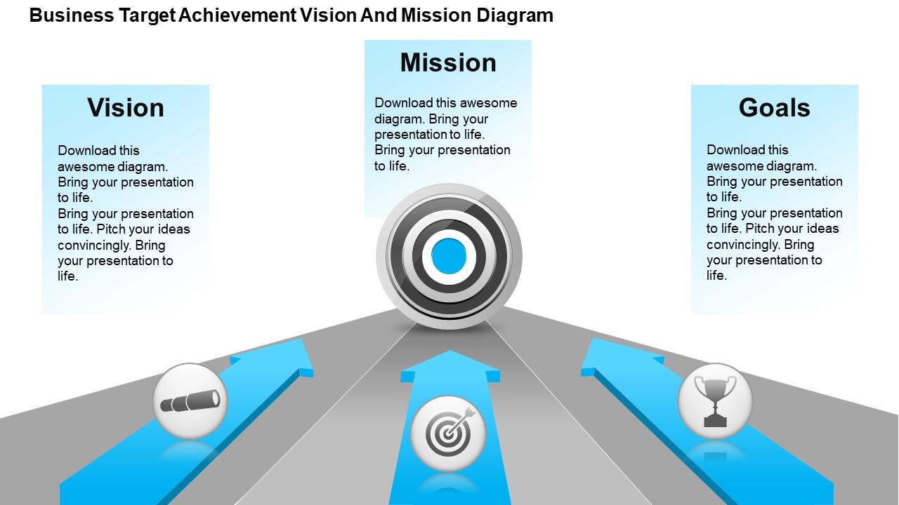 Business target achievement vision and mission diagram powerpoint templates Slide01