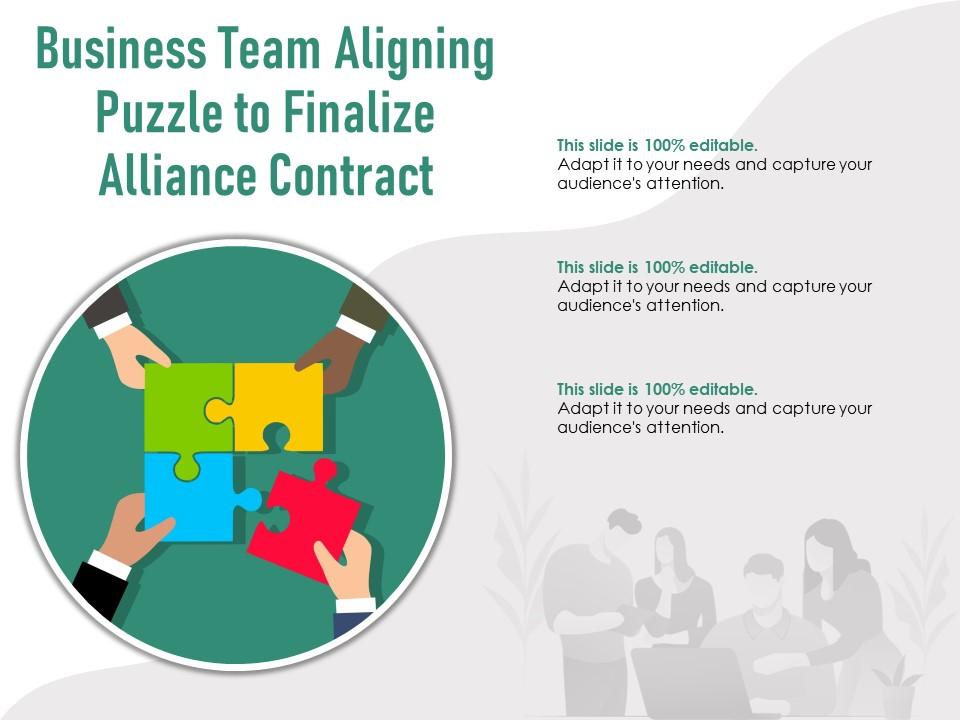 Business team aligning puzzle to finalize alliance contract Slide01