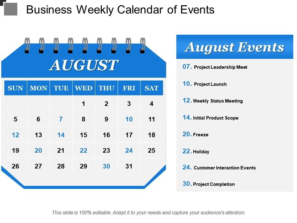 Business weekly calendar of events Slide00
