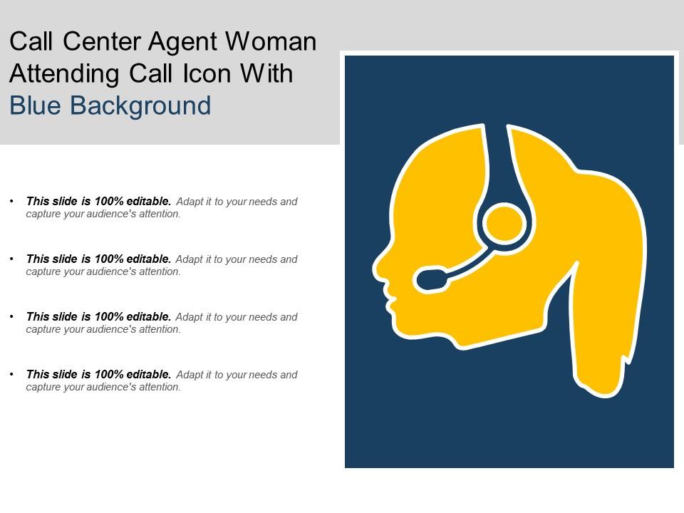 Call center agent woman attending call icon with blue background Slide01
