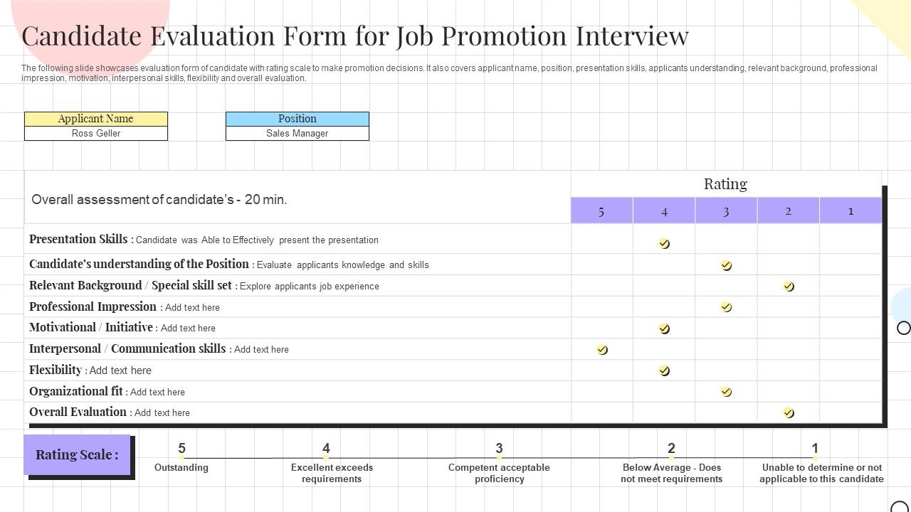 Candidate Evaluation Form For Job Promotion Interview Presentation