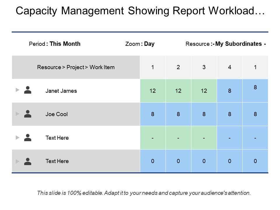 Capacity Management Showing Report Workload With Project Team Names