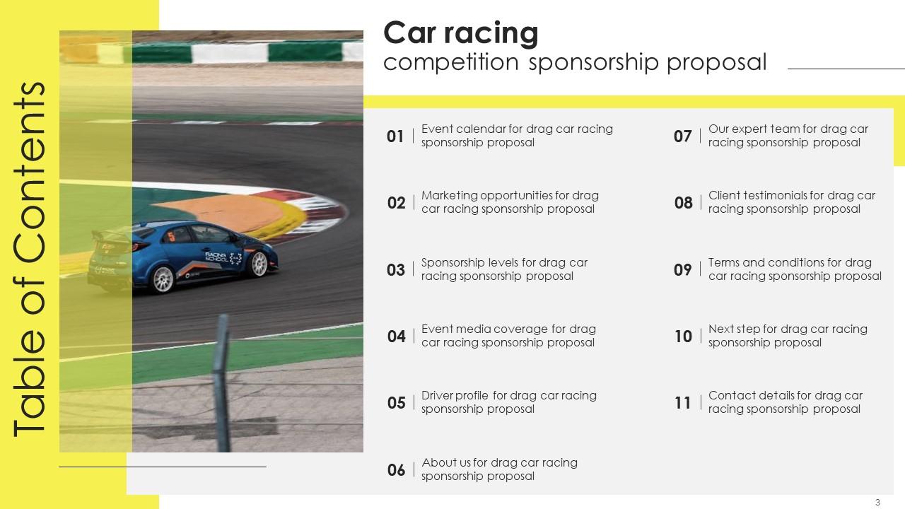 Car Racing Competition Sponsorship Proposal Powerpoint Presentation