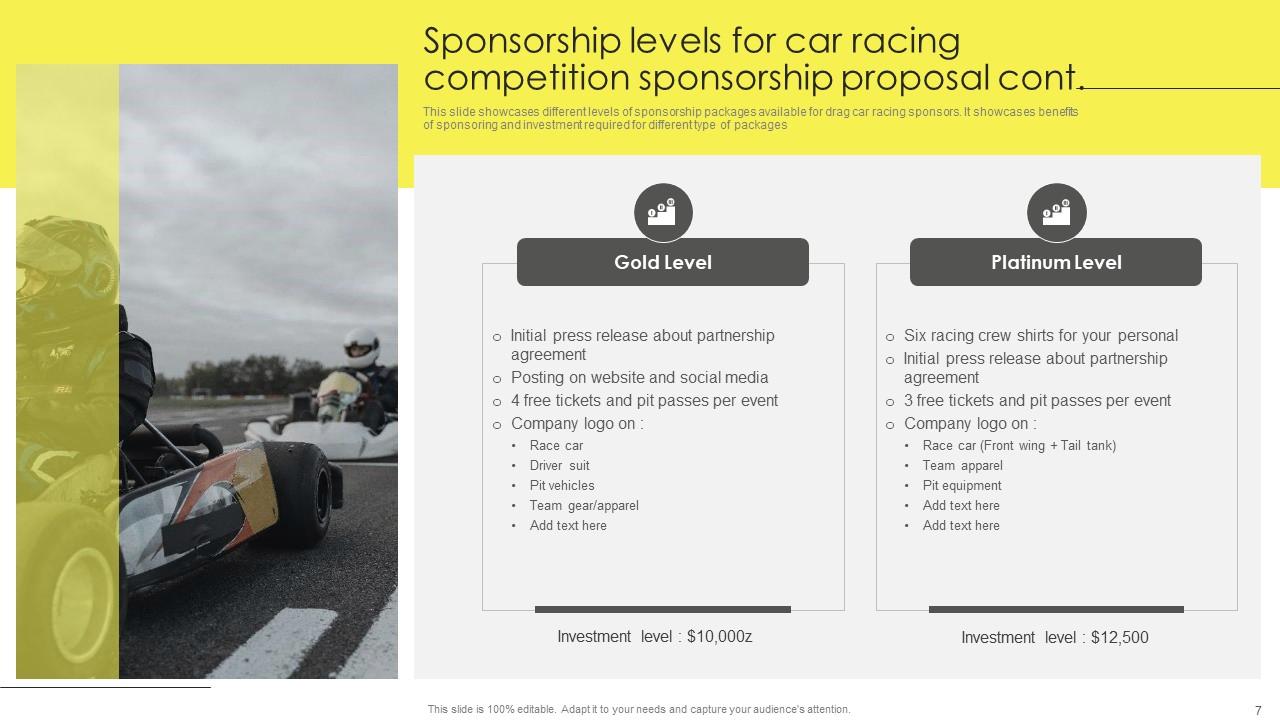 Car Racing Competition Sponsorship Proposal Powerpoint Presentation