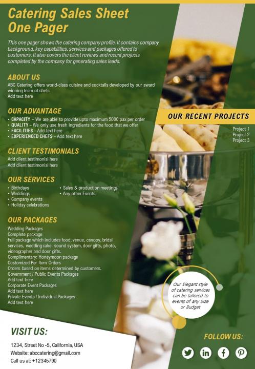 Catering Sales Sheet One Pager Presentation Report ...