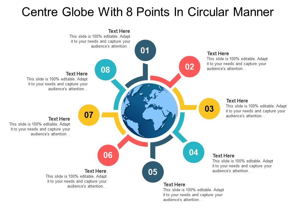 Centre globe with 8 points in circular manner Slide01