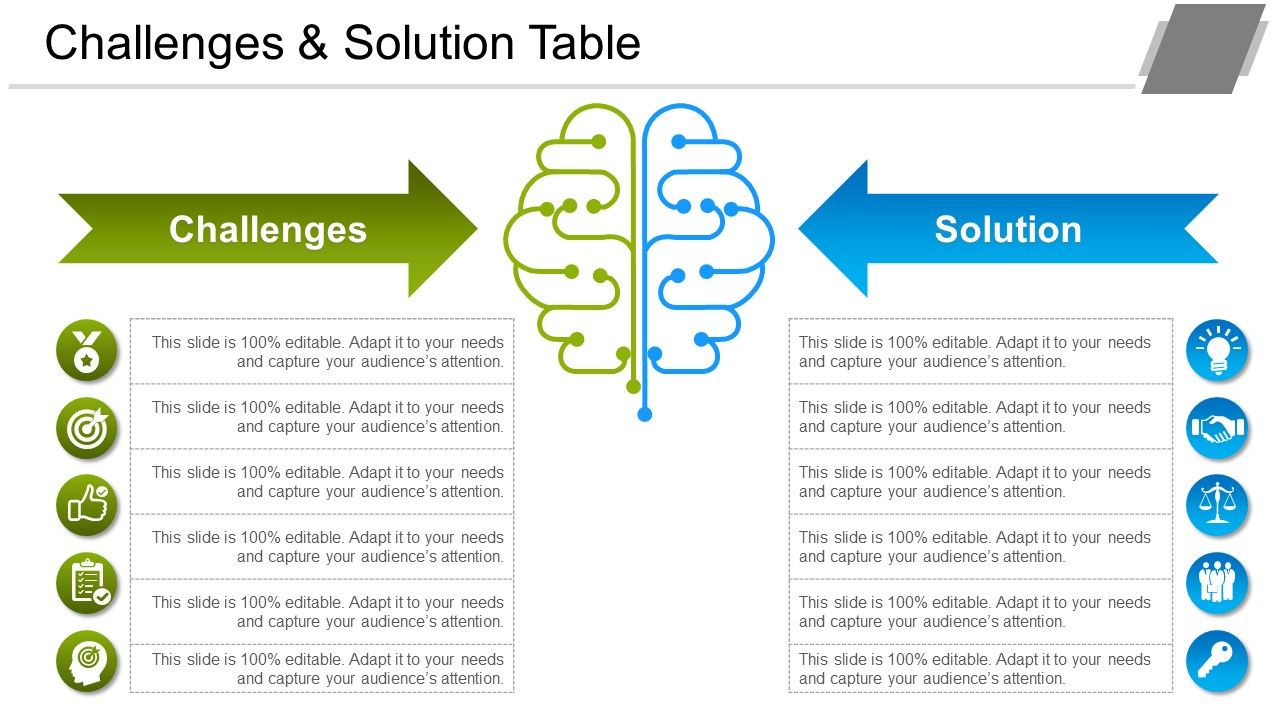 Challenges And Solution Table Powerpoint Graphics Slide01