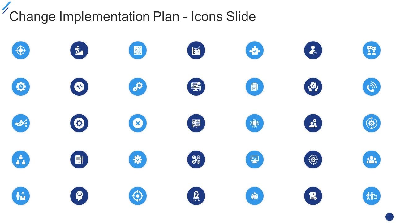 Change Implementation Plan Icons Slide | Presentation Graphics ...