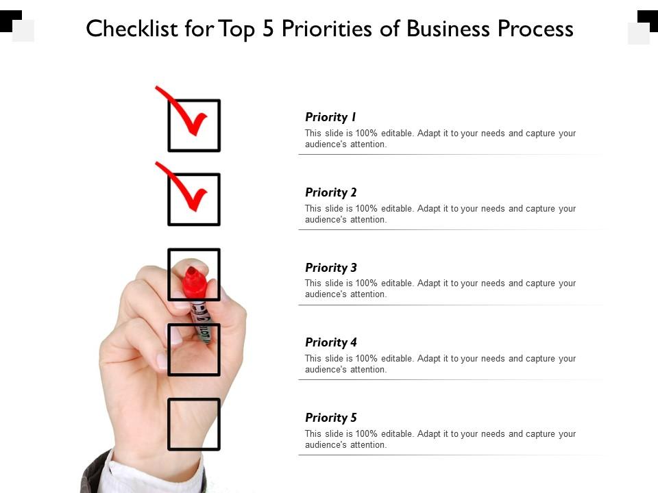 Checklist for top 5 priorities of business process Slide01